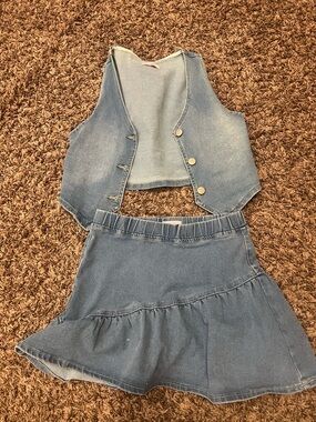YMI Denim Blue Girls Vest and Skirt Set